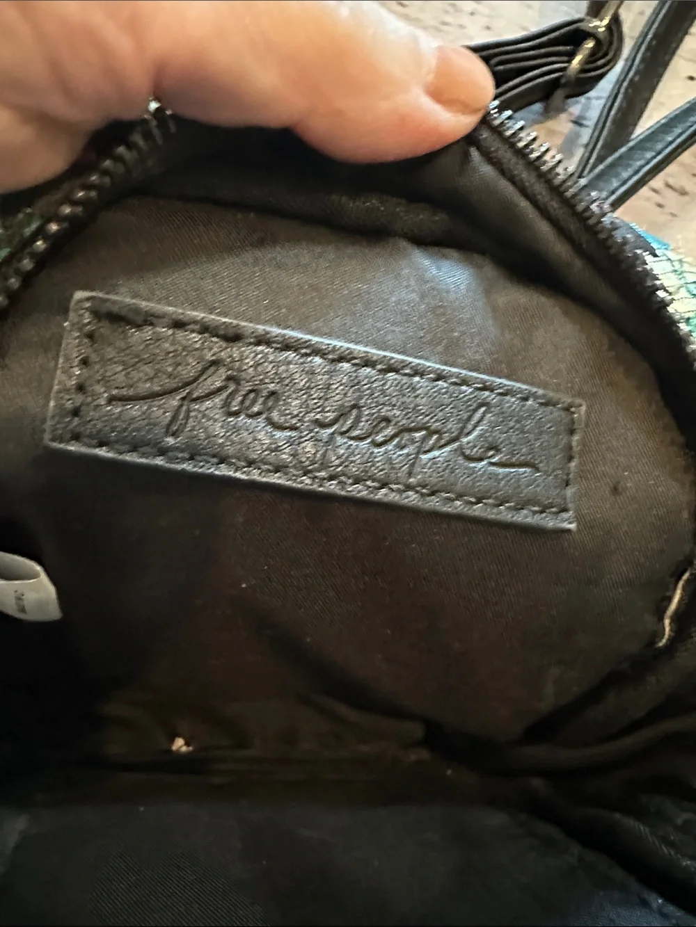 Free People Black Mini Backpack with Multicolor Embroidered Floral